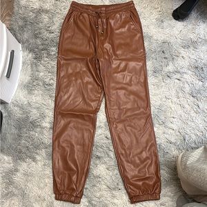 Brown leather jogger pants